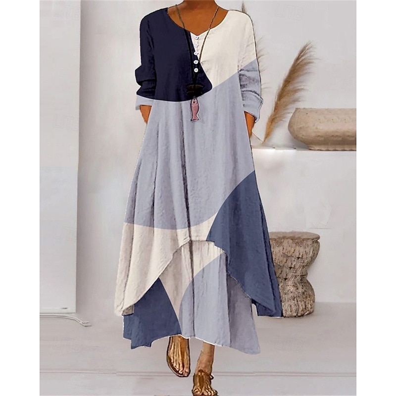 Women's Long Dress Maxi Dress Casual Dress Print Dress Fashion Modern Daily Beach Weekend Regular Fit Graphic 3/4 Length Sleeve V Neck Black Blue Green Spring Fall