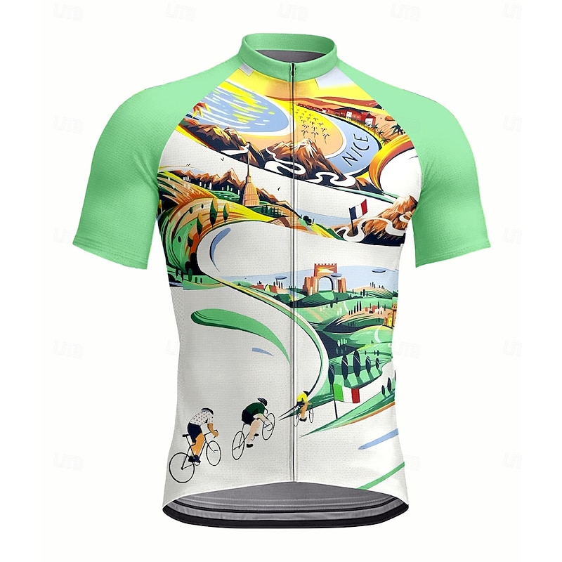 Men's Cycling Jersey Graphic Geometric Short Sleeve Bike Jersey Top with 3 Rear Pockets UV Resistant Quick Dry Front Zipper Reflective Strips Sports Yellow Green Clothing Apparel4