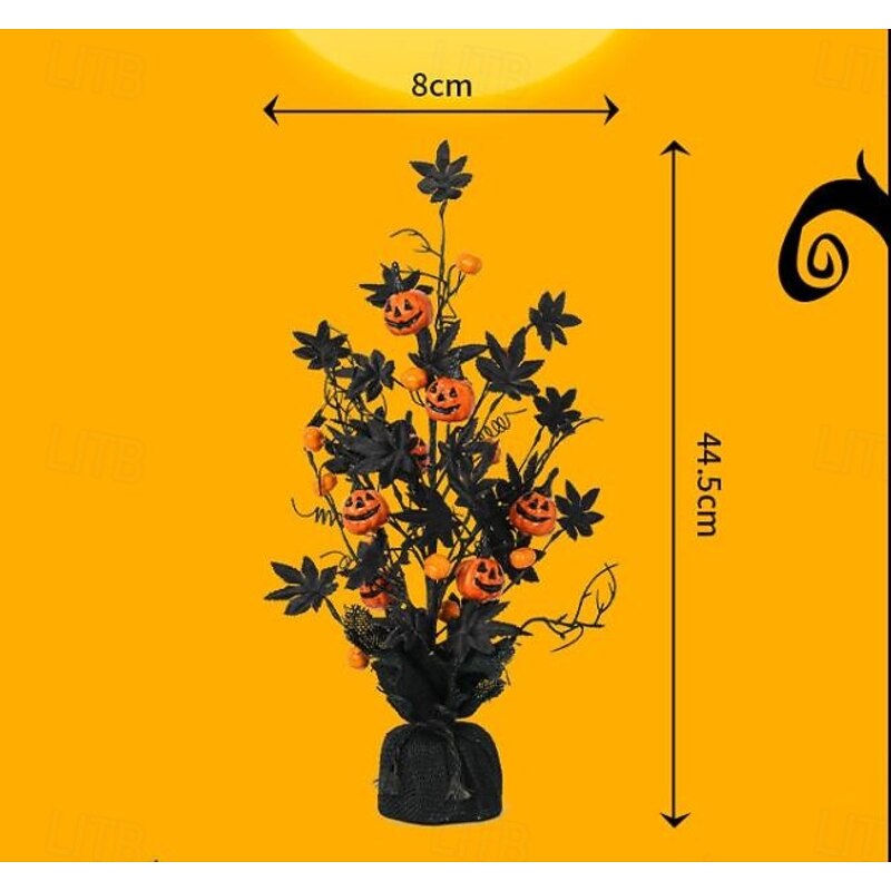 Halloween Pumpkin Maple Leaves Artificial Potted Plant, Spooky Black Pumpkin Tree Decor, Scary Halloween Tabletop Decoration for Home, Party, Indoor Display3