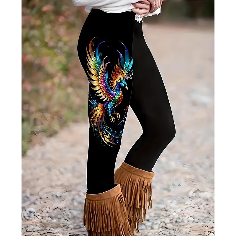 Women's Leggings Vacation Vintage Fashion Ankle-Length High Waist Graphic Animal Printing Soft Breathable Stretchy Outdoor Vacation Street Orange red Robin's Egg Blue Rainbow Spring Slim Fit