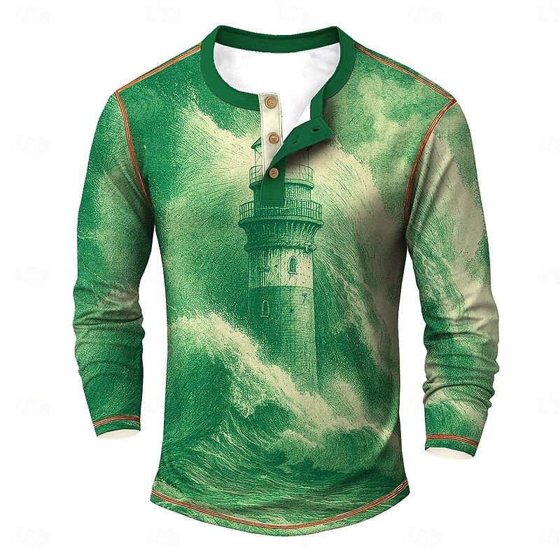 Men's Graphic Vintage Henley Shirt Tee Long Sleeve Vintage Fashion Designer Outdoor Casual Daily Spring &  Fall All Seasons Dark Brown Navy Blue Green Light Grey Henley Henley T-Shirt4