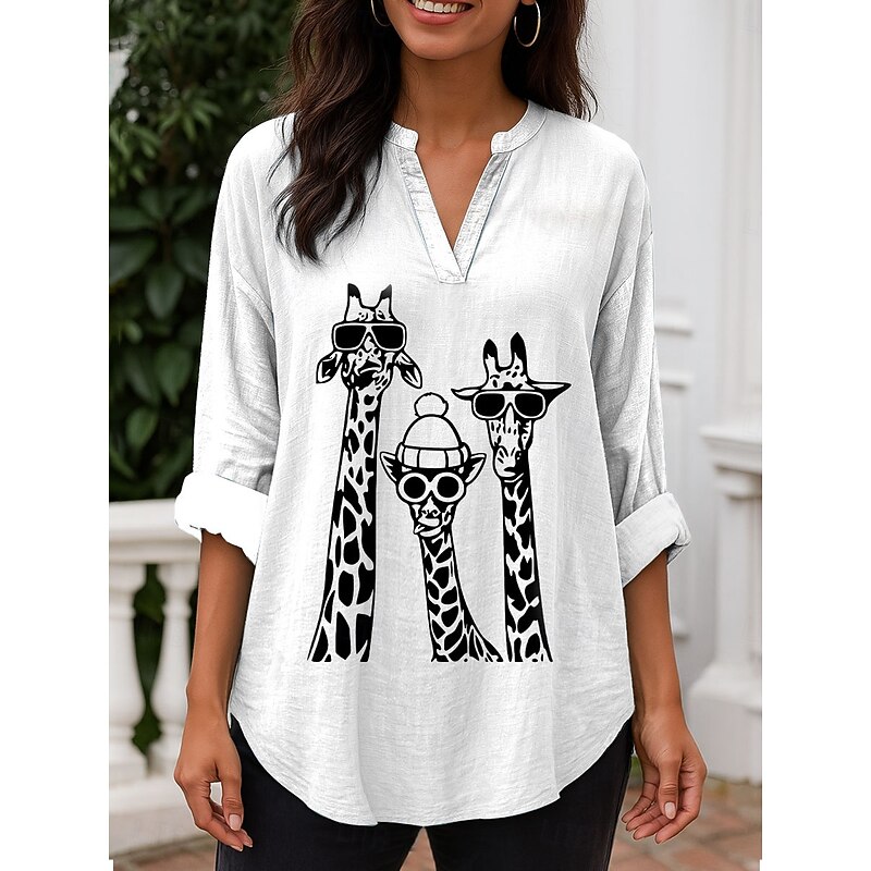 Women's Blouse Tunic V Neck Long Sleeve Boho Casual Tops Graphic Animal Vintage Tropical Regular Tops Daily Wear Print White Blue Purple Green Gray2