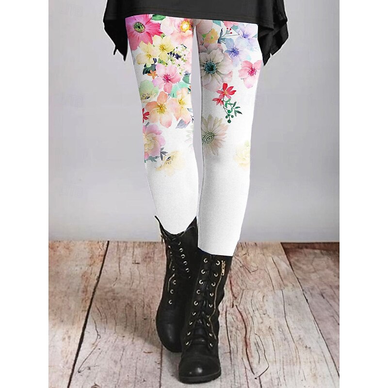 Women's Leggings Vacation Vintage Fashion Ankle-Length High Waist Floral Graphic Printing Soft Breathable Stretchy Outdoor Daily Robin's Egg Blue White Brown Green Spring Fall Slim Fit
