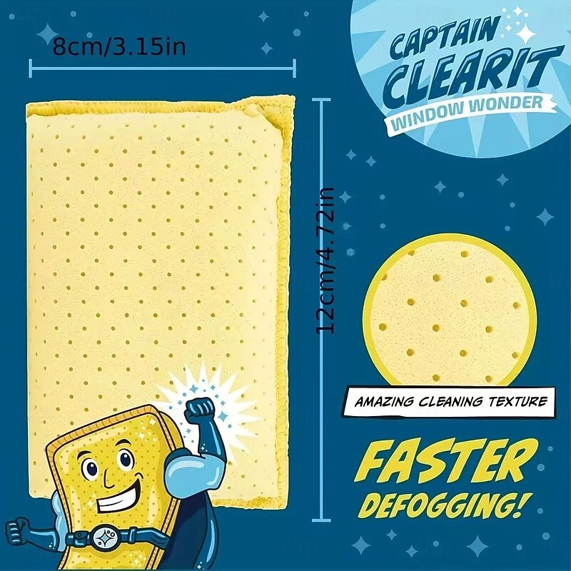 5PCS Captain Clear Window Miracle Sponges, Large Super Absorbent Anti-Fog Cleaning Pads for Car Mirrors, Glass, and Windows, Streak-Free Indoor Outdoor Use, Easy-Clean Water Absorbing Sponge3