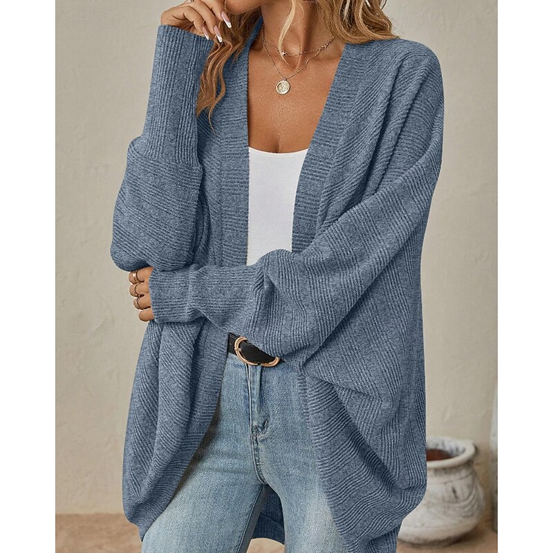 Women's Cardigan Casual Solid Color Ribbed Cowl Knitted Long Sleeve Regular Tops Knit Outdoor Holiday Going out Black Pink Fall3