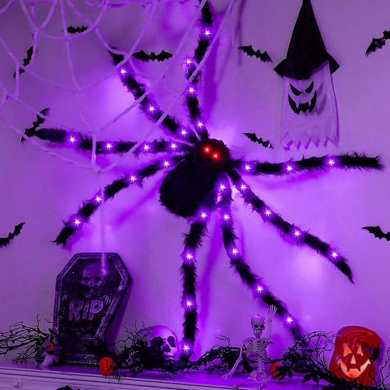 1 Pc Halloween 125/150/200CM Eye glowing Long leg glowing Simulation Spider Decorative Light Indoor and Outdoor Party Horror and Weird Atmosphere Decorative Light3