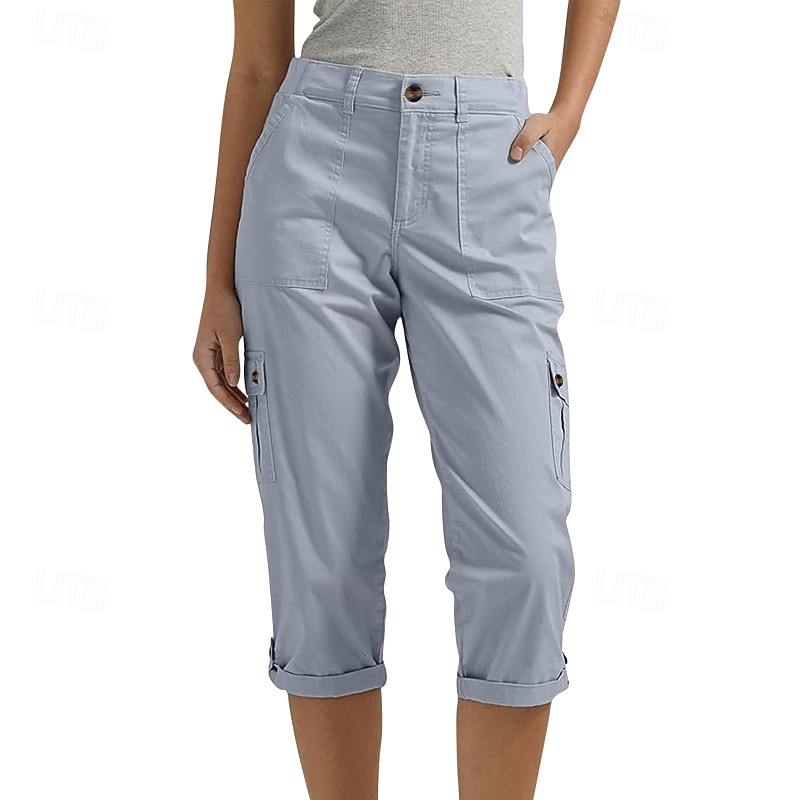 Women's Cargo Pants Capri Pants Slacks Streetwear Casual Calf-Length Natural Plain Pocket Comfortable Street Holiday Weekend Dark-Gray Wine Black White Fall Regular Fit