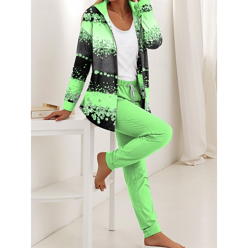 Women's 2 Pieces Hoodie Tracksuits Long Sleeve Daily Hooded Ombre Graphic Striped Zipper Print Casual Pink Blue Purple Fall Regular Fit4