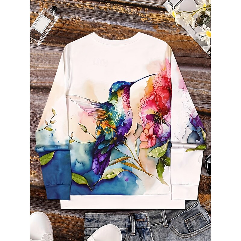 Women's Pullover Sweatshirt Hoodies Floral Graphic Animal Fashion Casual Long Sleeve Crew Neck Regular Tops Street Dailywear Print White Spring Fall Winter2