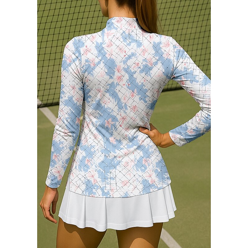 Women's Geometric Floral Sport Shirt Golf Polo Shirt Tennis Shirt Tennis Tee Long Sleeve Zipper Floral UPF50+ UV Resistant High Elasticity Moisture Wicking Breathable Tennis Golf Pickleball Stand2