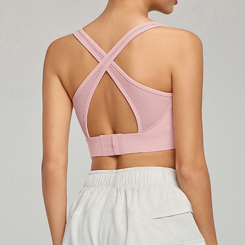 Women's Yoga Bra Sports Tank Top Pilates Bra Underwear High Supports Breathable Criss-Cross Back Solid / Plain Color Sport Activewear Black White Gym Pilates Zumba