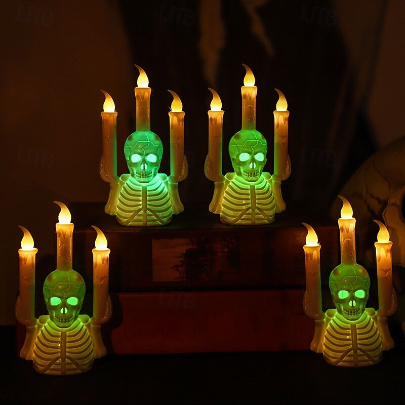 6/12PCS Halloween Skull Candlestick Lamp LED Electronic Candle Lamp Halloween Horror Atmosphere Layout Props Desktop Ornaments