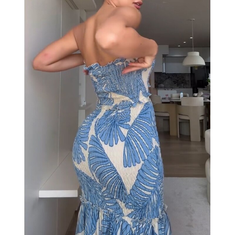 Women's Long Dress Maxi Dress Bodycon Halter Neck Dress Ruched Dress Sexy Dress Beach Summer Dress Regular Fit Leaf Sleeveless Halter Neck Pink Blue Green Summer3