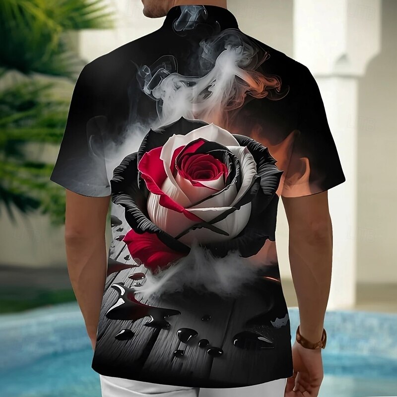 Men's Smoky Floral Print Halloween Costumes Shirt Summer Shirt Button Up Shirt Short Sleeve Vintage Retro Outdoor Vacation Dailywear Summer Spring Turndown 3D Print Collared Shirts Front One Pocket2