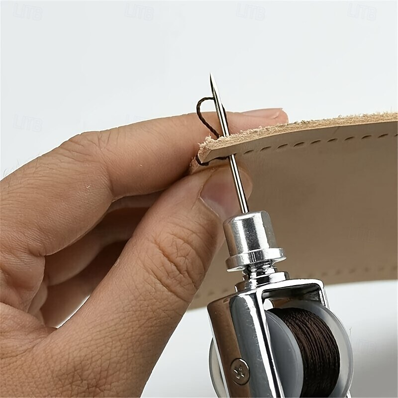 Metal Hand Stitcher Faux Leather Sewing Awl Kit with Needle - Quick DIY Crafts & Repairs Tool Set