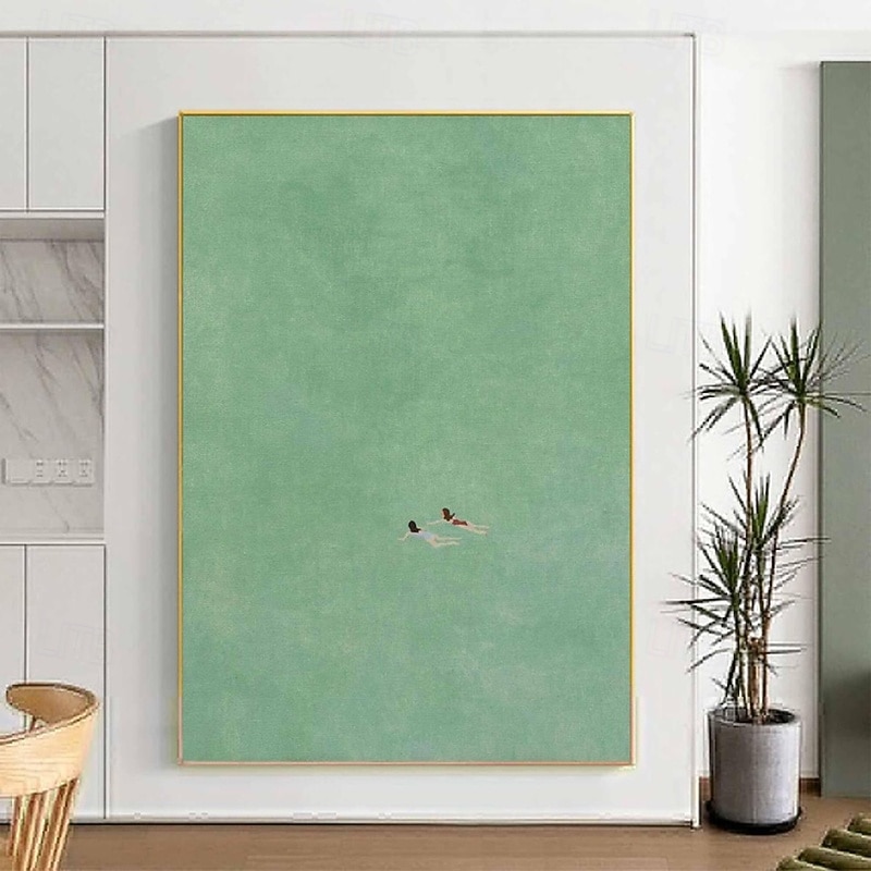 Handmade Oil Painting Canvas Wall Art Decoration Minimalist Green Abstract Niche Style for Home Decor Stretched Frame Hanging Painting/Rolled Frameless Unstretched Painting - Main Image