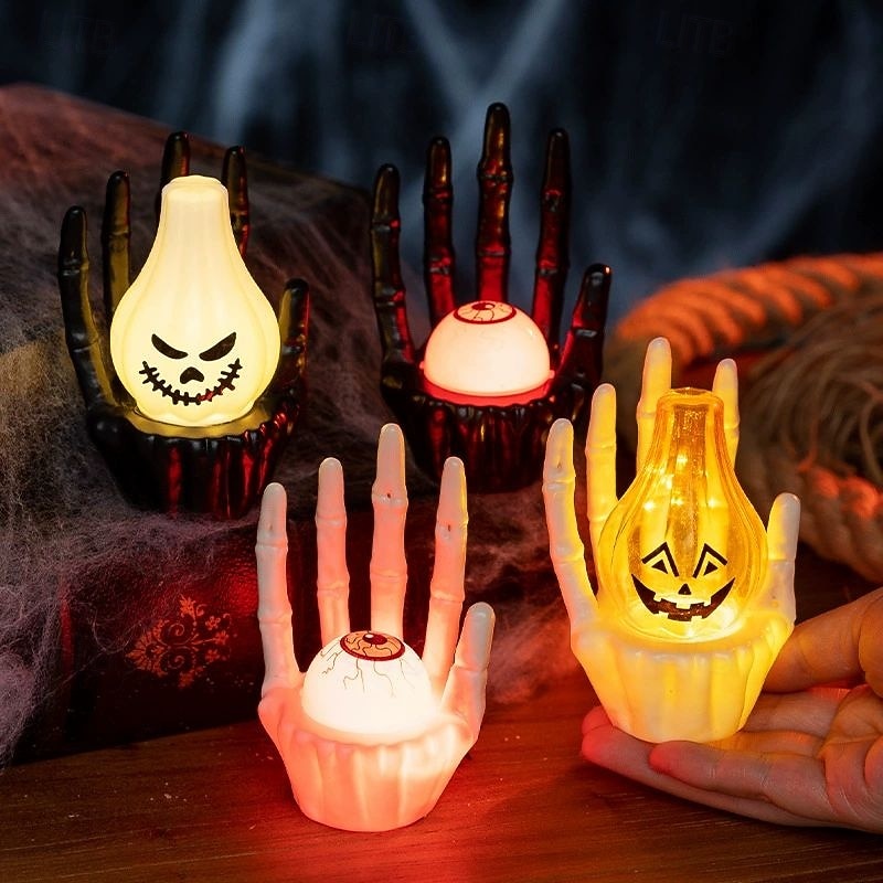 4 PCS Halloween Skeleton Ghost Hand Candle Light LED Pumpkin Light Holiday Decoration Halloween Party Scene Arrangement Atmosphere Decoration