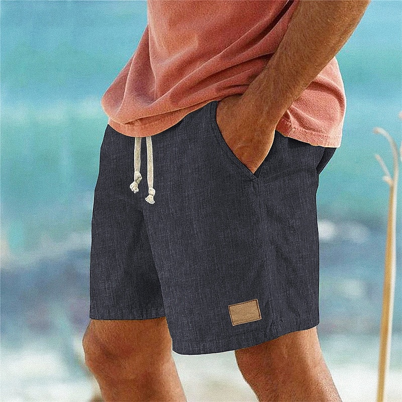 Men's Shorts Linen Shorts Summer Shorts Beach Shorts Pocket Elastic Waist Drawstring Plain Comfort Breathable Short Vacation Holiday Beach Hawaiian Boho Black Pink3