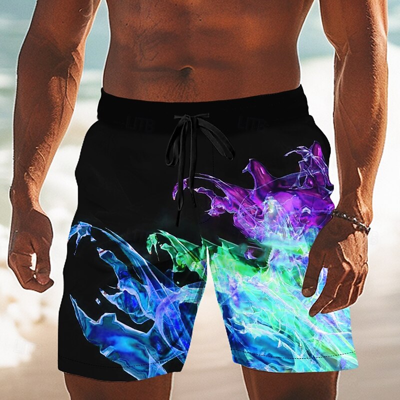 Men's Colorful Flame Swim Trunks Swim Shorts Board Shorts Mid Waist Casual Outdoor Vacation Dailywear Side Pockets Mesh Lining Elastic Drawstring Waist Designer Clothing Apparel2