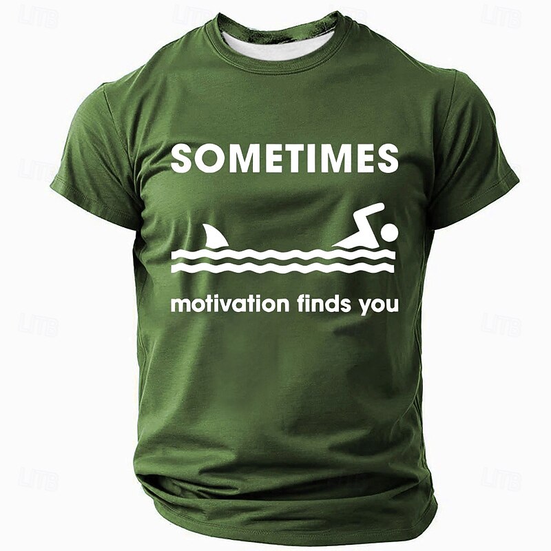 Men's Funny Graphic T-Shirt: Sometimes Motivation Finds You Shark Swimmer Design2