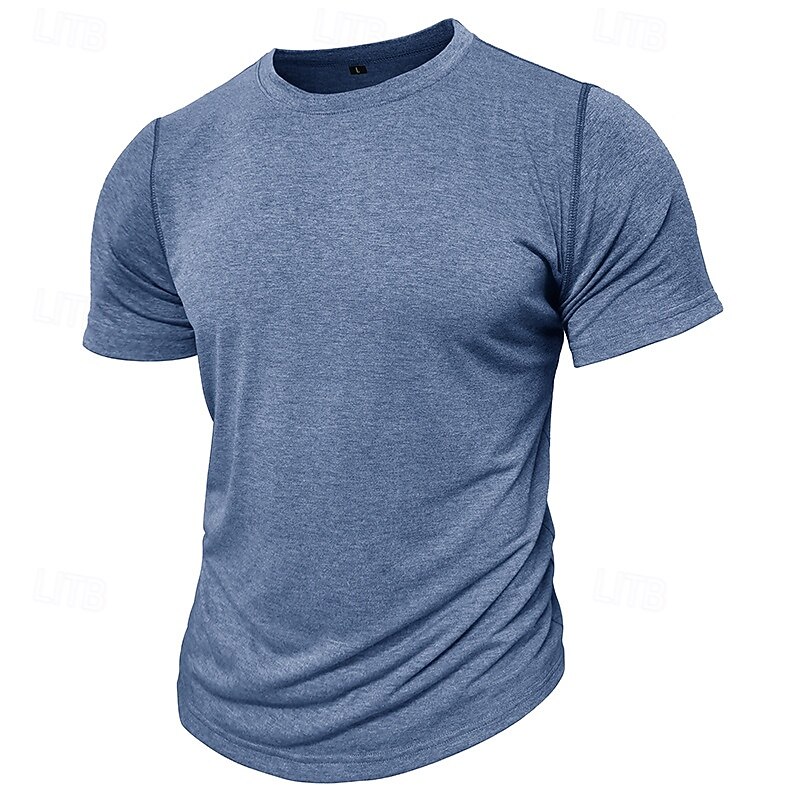 Men's Cotton T Shirt Short Sleeve Crew Neck Summer Spring Solid Color Elegant Neutral Daily Crewneck School Training Outdoor Light Blue Black Blue Top Tee for Men2
