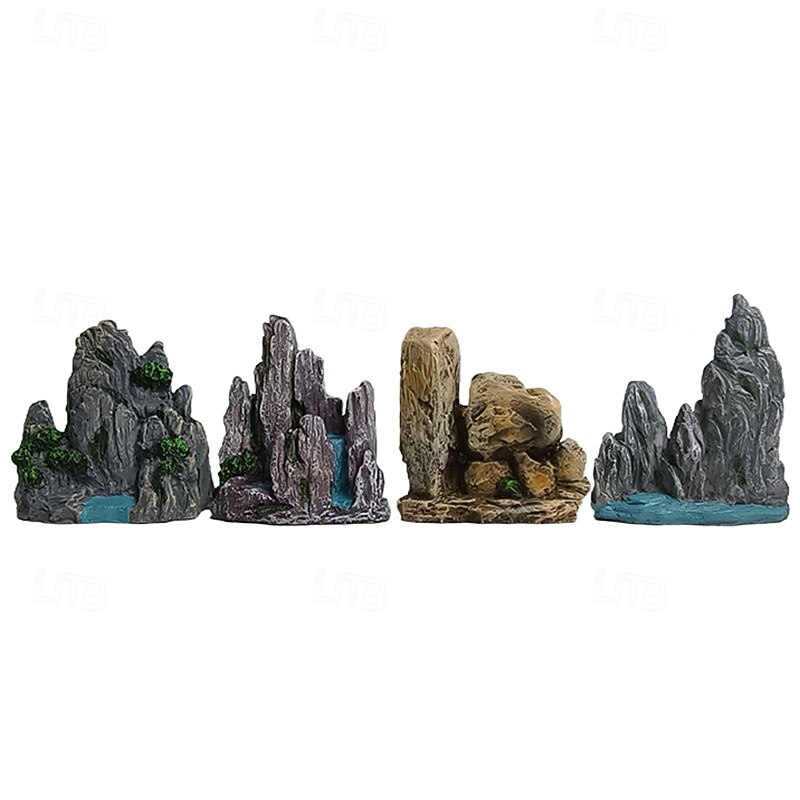Resin Rockery Water Fountain Decoration, Realistic Mini Landscape Waterfall Ornament for Fish Pond, Aquarium Eco Tank Decor Sculpture3