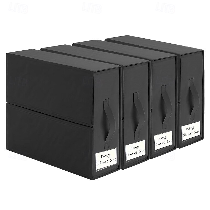4 Pack Foldable Bed Sheet Organizer, Oxford Fabric Storage Boxes with Handles, Underbed Clothes Bins for Bedding, Closet, Travel, Home Use