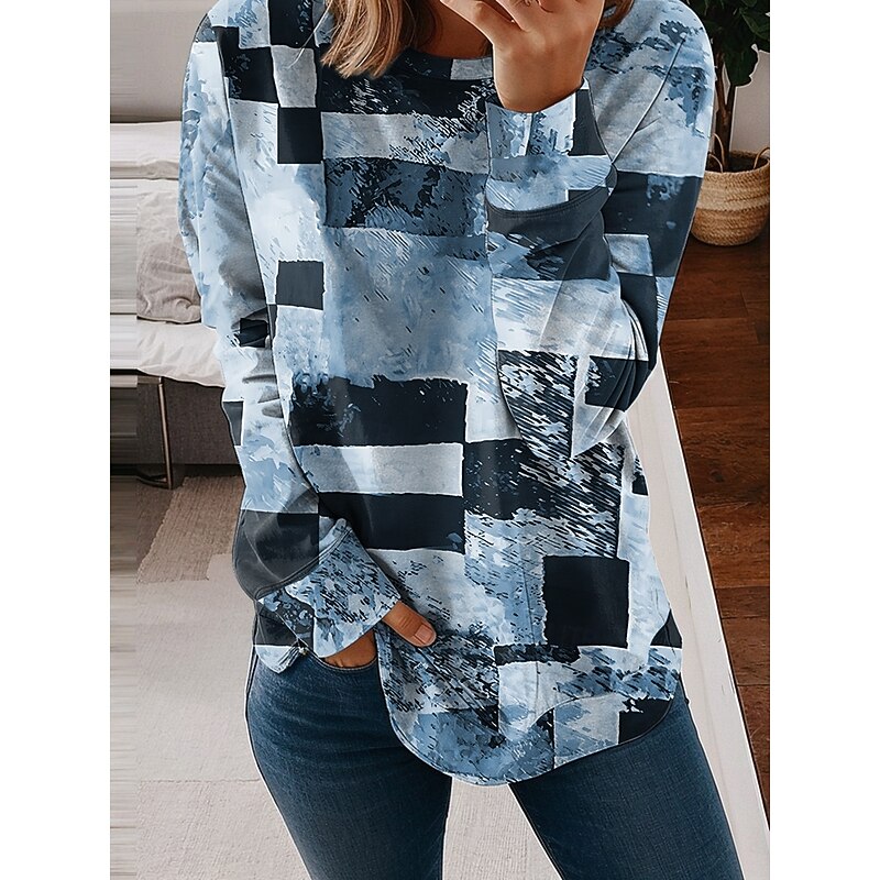 Women's Sweatshirts Graphic Geometric Casual Long Sleeve Crew Neck Regular Tops Street Casual Holiday Print Blue Purple Green Khaki Spring Fall Winter3