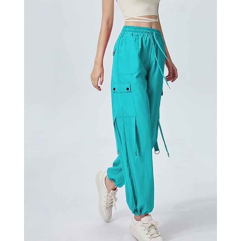Women's Cargo Pants Slacks Streetwear Casual Full Length Natural Plain Pocket Elastic Drawstring Design Soft Daily Wear Weekend Black Red Fuchsia Silver Gray Fall Regular Fit