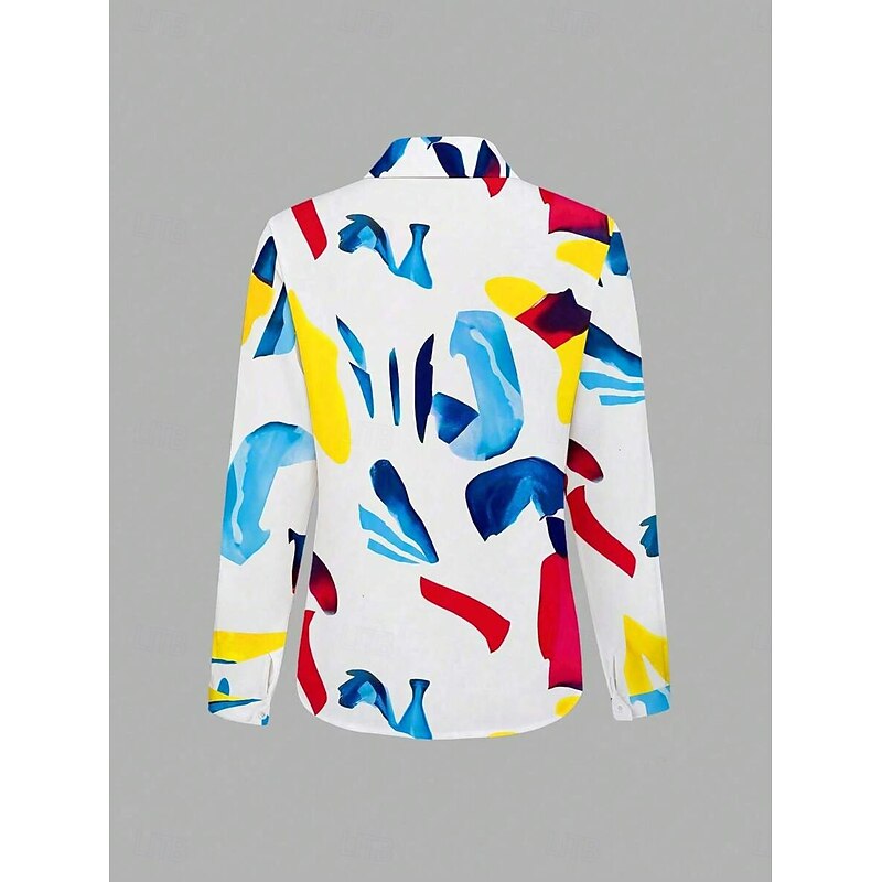 Women's Shirt Button Down Tunic Shirt Collar Long Sleeve Ombre Graphic Elegant Vintage Tropical Regular Tops Work Daily s Print White Yellow Spring4