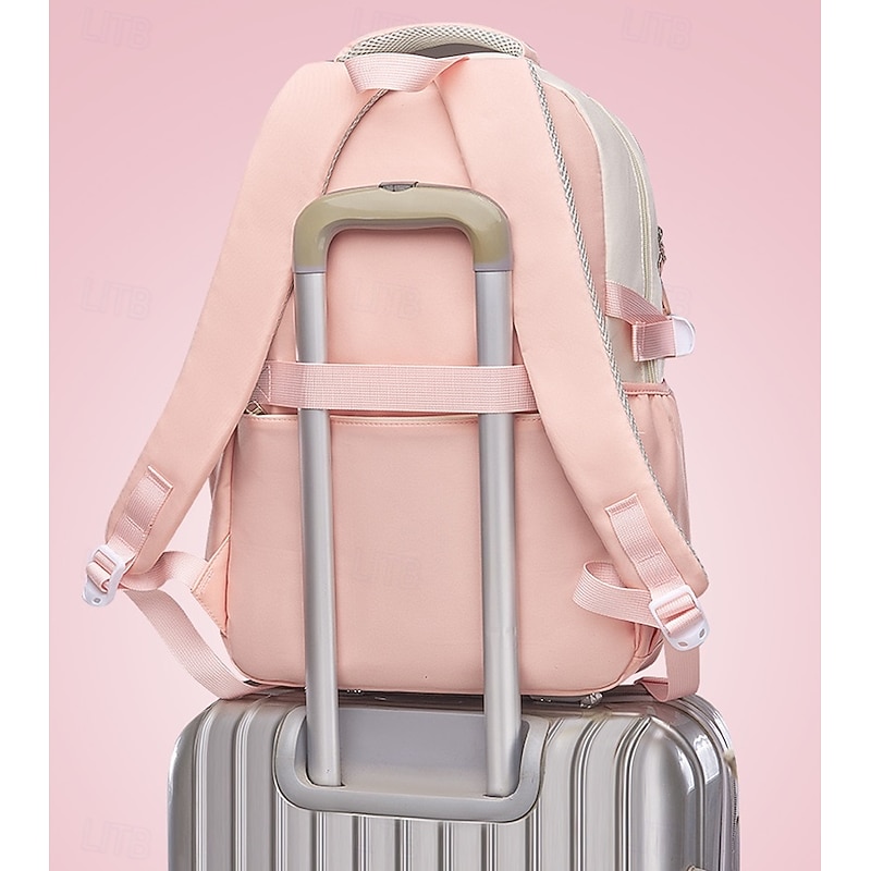 Girls' Large Capacity School Backpack with Cute Pins, Multi-Compartment Lightweight Waterproof Bookbag for Elementary and Middle School Students, Available in Pink and Purple4