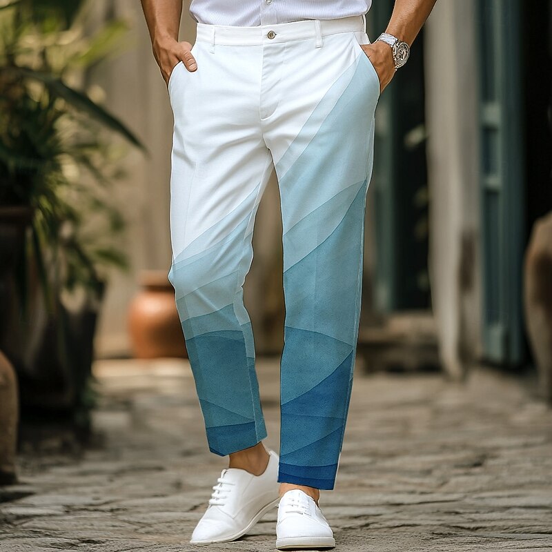 Men's Geometric Gradient Color Dress Pants Trousers Casual Pants Mid Waist Classic Style Vacation Daily Holiday Summer Spring Fall 3D Print Pink Blue Orange