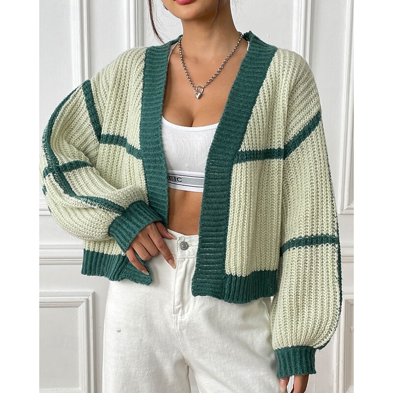 Women's Cardigan Fashion Color Block Ribbed Cowl Patchwork Knitted Long Sleeve Regular Tops Knit Holiday Going out Weekend Black Pink Fall