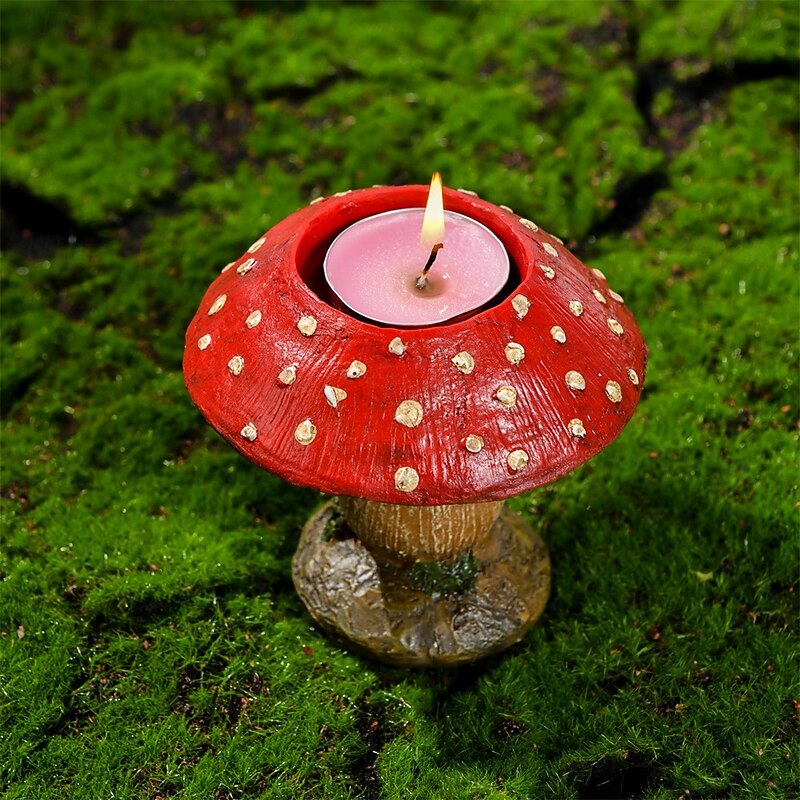 2pcs/set Candle Holders Realistic Mushroom Design Red Toadstool Candle Stand Creative Home Decor Resin Ornament Decorative Tabletop Art Craft Display Piece3