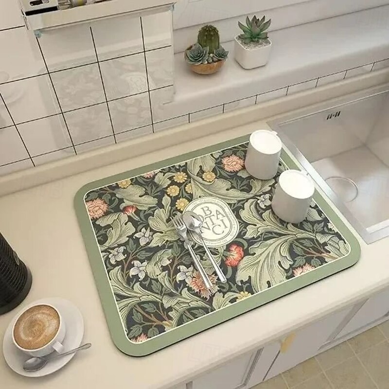 Fantasy Style Draining Mat Diatomaceous Earth Kitchen Drying Mat Water Absorbent Tabletop Tray for Dishes Cups Coffee Machines Fast Drying Surface Protector for Countertops