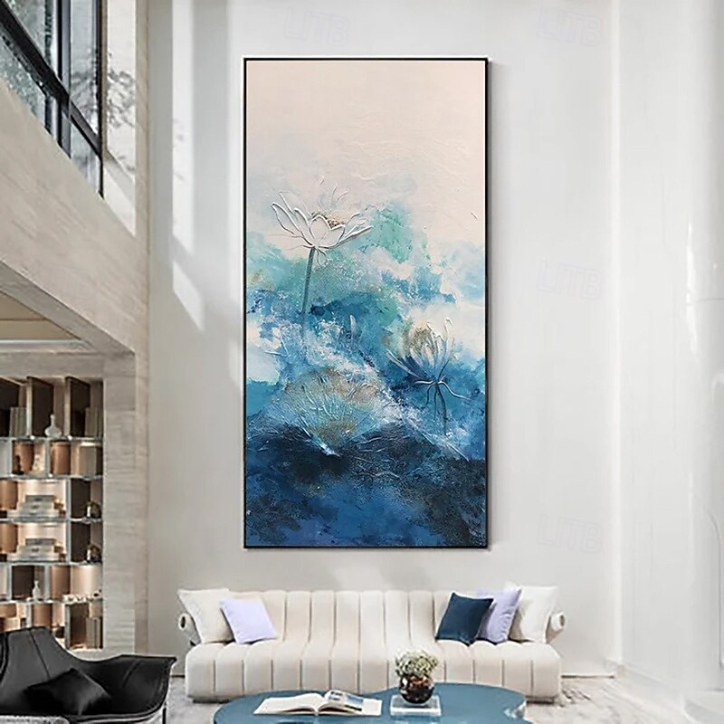 Handmade Oil Painting Canvas Wall Art Decoration Modern Style Lotus Abstract Texture Decorative Painting for Home Aisle Decor Rolled Frameless Unstretched Painting2