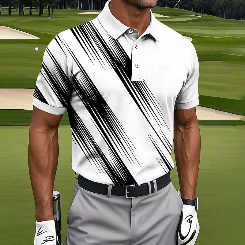 Men's Golf Line Polo Sports Polo Shirts Short Sleeve Polo Shirts Collared Shirts Casual Athleisure Buttons Summer Pink Blue Green