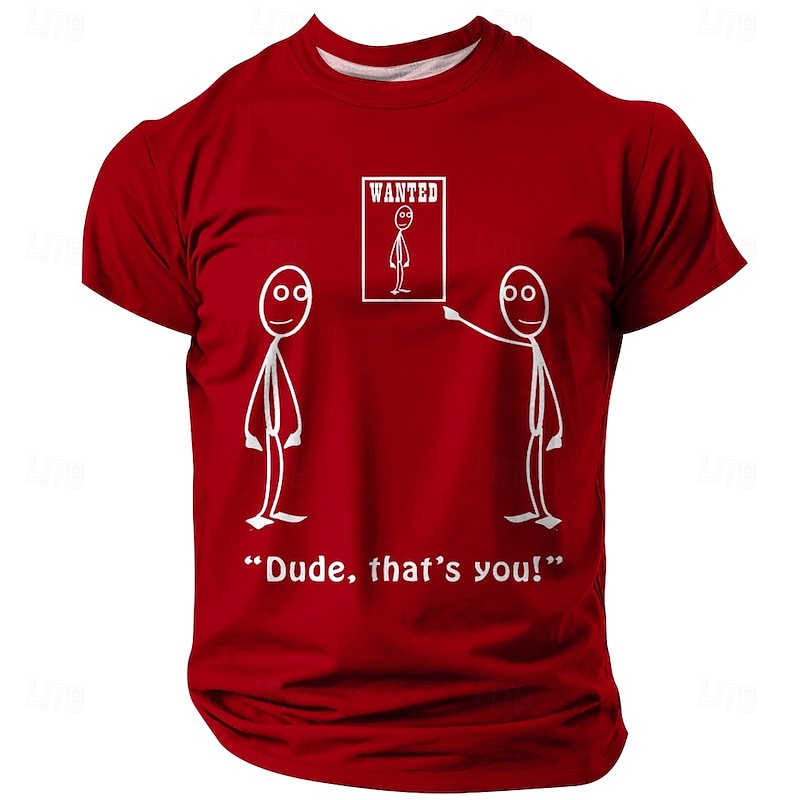 Men's Funny 'Wanted - Dude, That's You!' Graphic T-Shirt, Playful Pun Black Short Sleeve Tee3