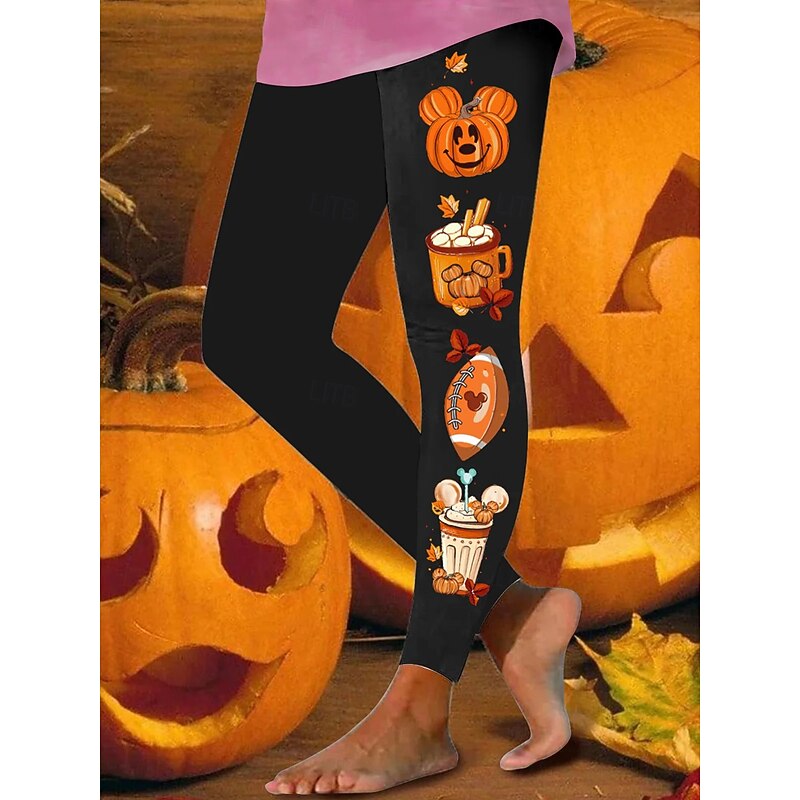 Women's Leggings Vacation Vintage Fashion Ankle-Length High WaistPantsHalloween Graphic Pumpkin Printing Soft Breathable Stretchy Formal Outdoor Vacation rice white Orange Brown Spring Fall Winter3