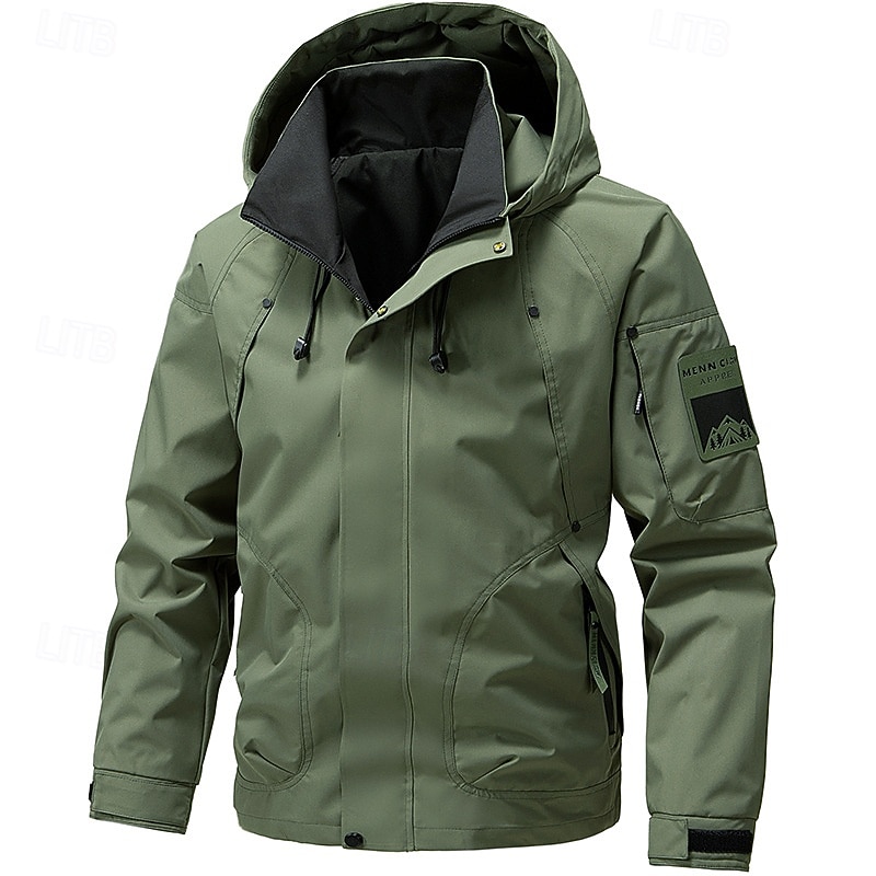 Men's Sport Coat Raincoat Hiking Jacket Outdoor Casual Waterproof Windbreaker Zipper Pocket Spring &  Fall Solid Color Fashion Streetwear Hooded Regular Black White Yellow Green Jacket