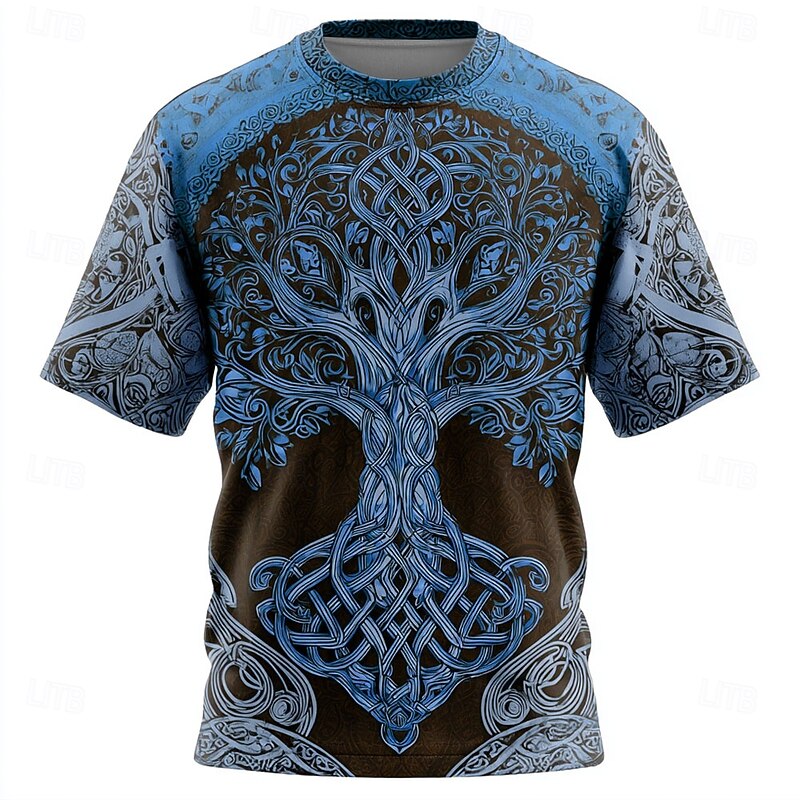 Men's 3D Celtics Tree Of Life T Shirt Short Sleeve T shirt 3D Print Crew Neck Shirt Viking Designer Casual Party Street Blue Purple Brown Summer Spring Clothing Apparel S M L XL XXL XXXL2