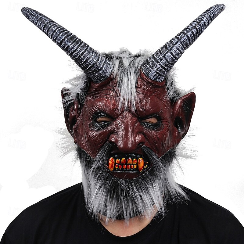 Halloween Devil Mask for Adults, Scary Fallen Angel Lucifer Latex Face Mask, Full Head Demon Mask with Horns for Cosplay, Costume Party, and Halloween Decorations