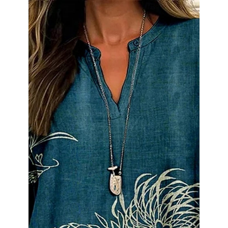 Women's Shirt Floral Daily Casual Long Sleeve Shirt Collar Regular Tops Daily Holiday Buttons Print Navy Blue Spring Fall2