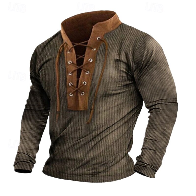 Men's Sweatshirt Black Blue Brown Green Khaki Standing Collar Color Block Jacquard Lace up Sports & Outdoor Daily Holiday Polyester Streetwear Basic Casual Spring Autumn / Fall Clothing Apparel2