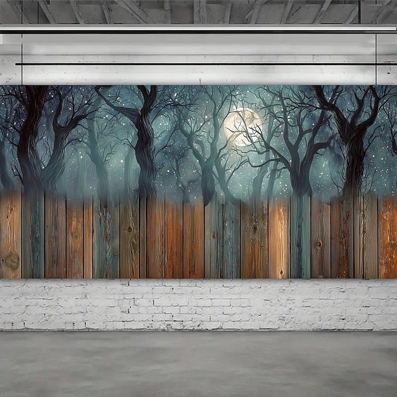 Halloween Garage Door Cover Haunted Forest Scene Banner, Large Tapestry Backdrop Decoration for Holiday Outdoor Garage Door and Home Wall, 2025 Halloween Decorations2