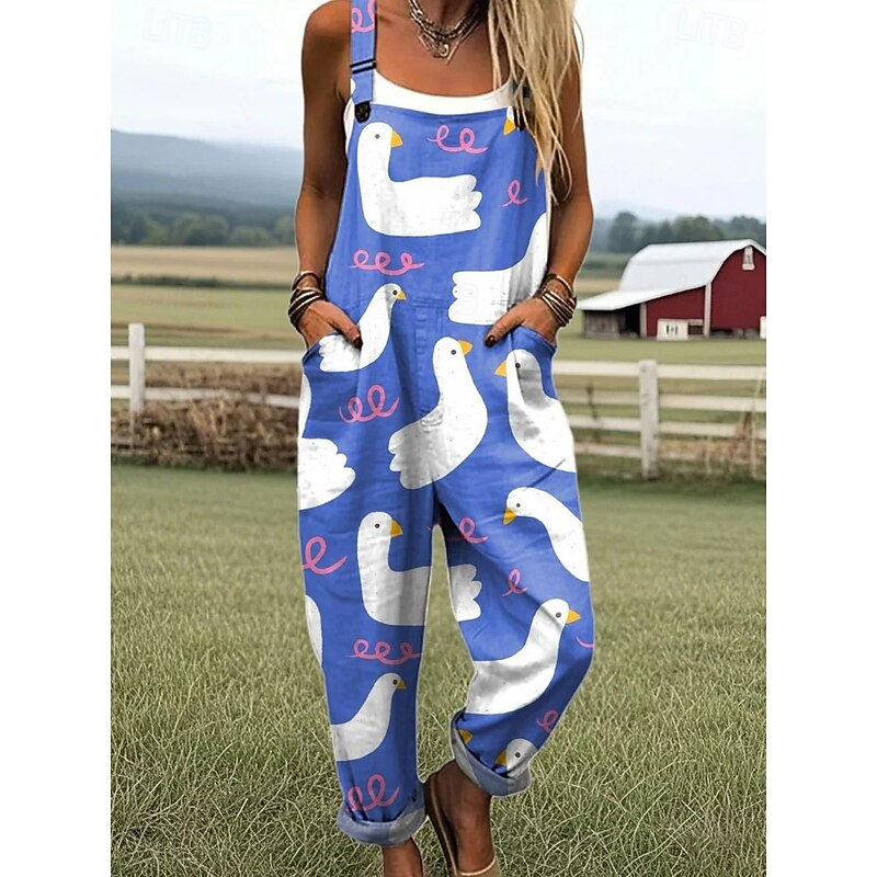 Women's Romper Active Graphic Sleeveless Straight Buttons Vacation Street Loose Fit White Light Green Blue Summer4