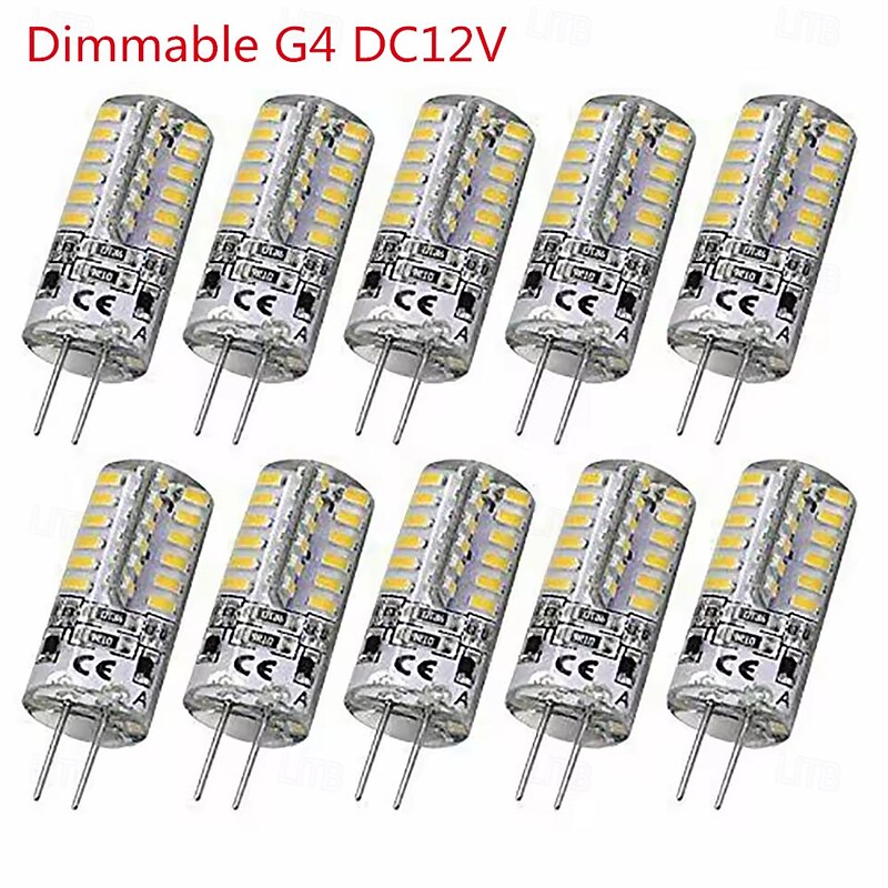 10Pcs Dimmable G4 Led Bulb 2W 3W DC12V 3014SMD Silicone Lamp Warm white/White l 360 Degree Angle LED Light
