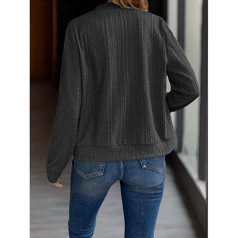 Women's Casual Jacket Comfortable Breathable Full Zip Daily Casual Plain Casual Daily Regular Stand Collar Regular Fit Long Sleeve Outerwear Black Gray Spring Fall4