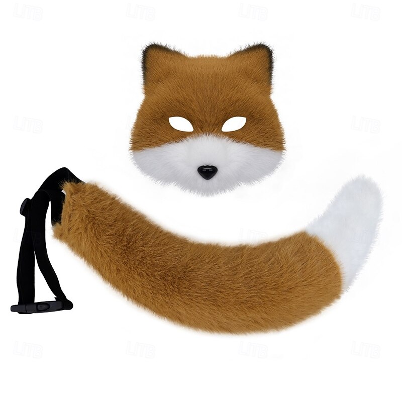 Realistic Fox Mask and Furry Tail Set – Cosplay Costume Accessories, Animal Mask and Tail for Halloween, Party, and Stage Performance4