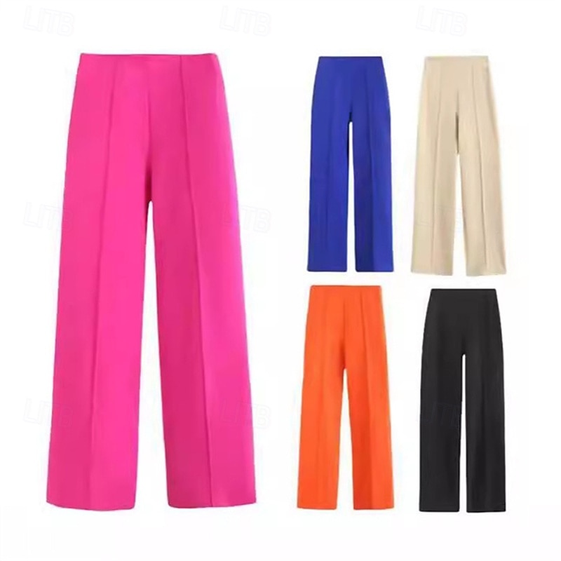 Women's Wide Leg Dress Pants Pants Trousers Fashion Streetwear Full Length High Waist Plain Elastic Waist Breathability Comfortable Street Daily Wear Going out Black White Blue Orange Spring Fall